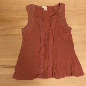Anthropologie Dusky Pink Tank w/ Lace Detail